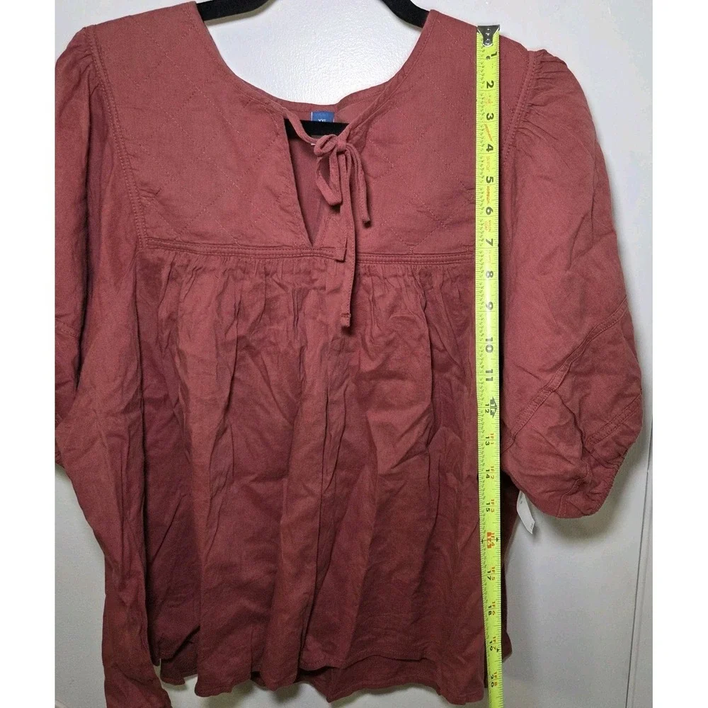 Old Navy Quilted Yoke Peasant Top XXL Rust Mauve Boho Puff Sleeve Blouse Prairie